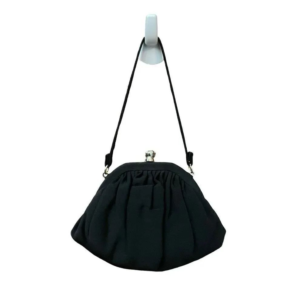 Garay Purse Clutch Inner Attached Coin Purse Black Wrist Hand Strap Snap Closure